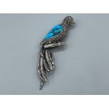 Large silver metal,turquoise and marcasite parrot pendant