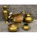 Brass items including teapots and jug