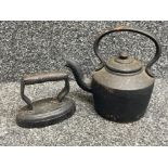Vintage cast hot iron and kettle