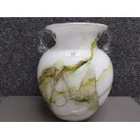 A studio glass two handled vase with swirl decoration 31cm high.