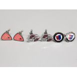 Three pairs of cufflinks in the style of Ducatti Corse, Porsche and Alpina.