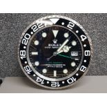 Rolex Submariner style wall clock, 34cm diameter, boxed