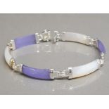 Silver lilac jade & mother of pearl six section bracelet, 12.9g gross