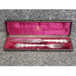 A Victorian silver plated carving set in original box retailed by J Grant & Son South Shields.