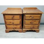 Pair of pine 3 drawer bedside chests, 50x46cm, height 61cm