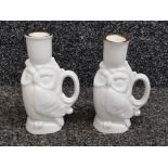 A pair of Royal Doulton ceramic chambersticks in the form of owls 13cm high (seconds).