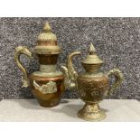 Oriental style copper and brass coffee and tea pots (not part of estate)