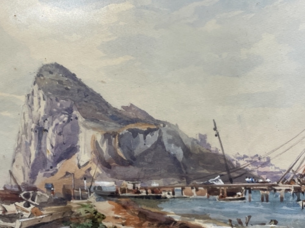 Antique original watercolour of Gibraltar by James Lewis Holloway (1824-1883) more info on reverse - Image 2 of 4
