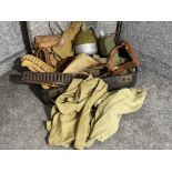 Large collection of Shooting related items including Military clothing and vintage hunting knife