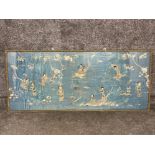 Large Chinese embroidered silk picture (early to mid 1900s) crack to glass (155cm x 69cms)