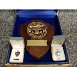 Very interesting presentation plaque ( along with 2 gold filled medals) from vice admiral Issac