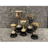 5 x silver plated trophies on bases Gibraltar themed