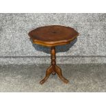 Vintage mahogany inlaid small side table on tripod feet (54cm x 60cms)
