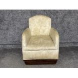 Vintage oak framed low armchair with deeper set seat