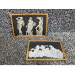 Pair of vintage gilt metal framed porcelain relief plaques by Tharaud, limoges