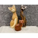 3 various wooden cats