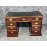Late Victorian to 1900s period mahogany pedestal desk top with original leather inlay 3 top