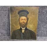 Vintage oil painting on canvas of a Greek orthodox priest (dated 1951) signed A. Grosz (50cm x