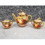 Royal Worcester handpainted 3 piece associated miniature tea set signed Roberts and A Shuck with