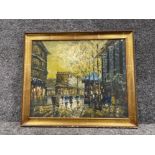 Original oil painting of continental street scene (69cm x 49cms) and another oil painting of