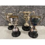 4 large silver plated trophies on bases