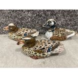 3 hand painted small wooden ducks (1 repaired)