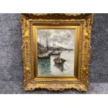 Vitolante Y. Pezzella (1922-1992) oil on canvas of Marine scene in very ornate frame