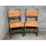 Pair of vintage Spanish side chairs with oak frames