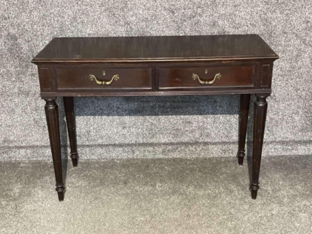 Mid victorian period mahogany 2 drawer cutlery table with oak carcass and clear drawers with