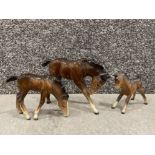 Beswick horse and 2 foals (damaged ear tips)