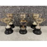 6 x small silver plated trophies on bases