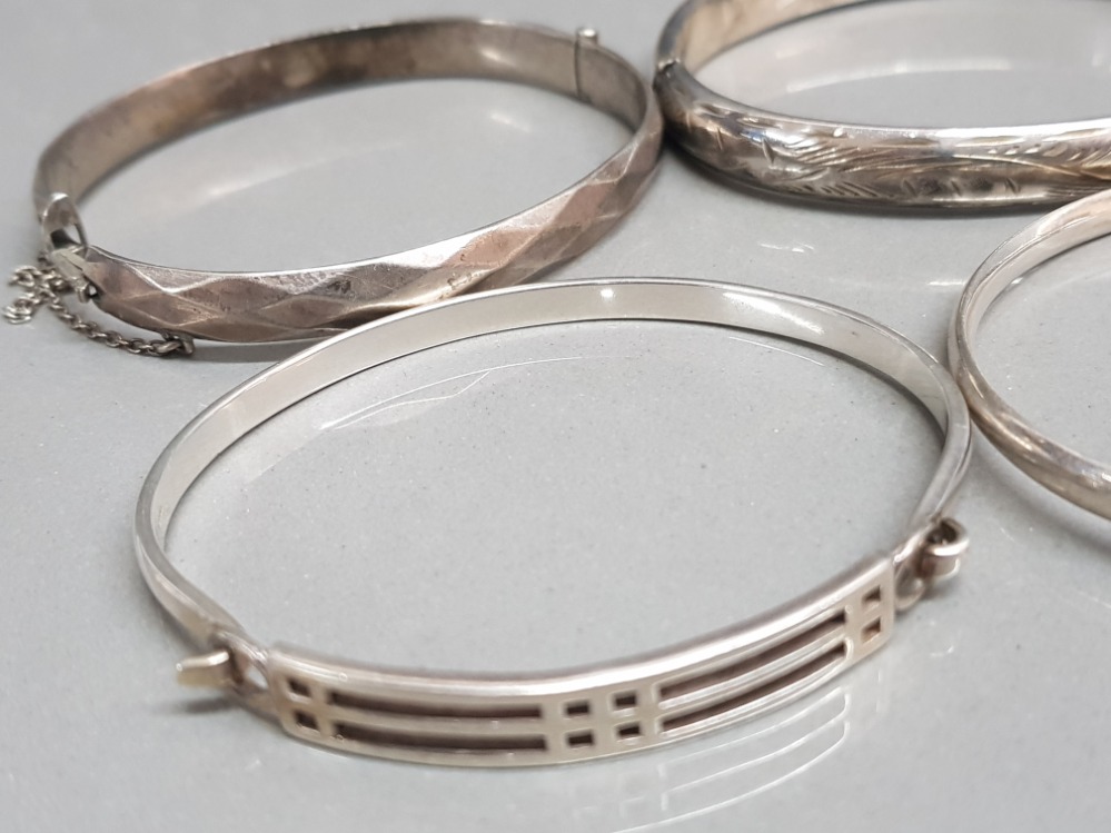 5 x ladies silver bangles, 3x hollow patterned bangles with safety chains, 1x ornate celtic design - Image 2 of 3