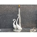Large Nao by Lladro table lamp with 2 large swans at the base