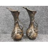 Pair of Veronese Art Nouveau style resin bronze effect tall ewer jugs, height 36cm