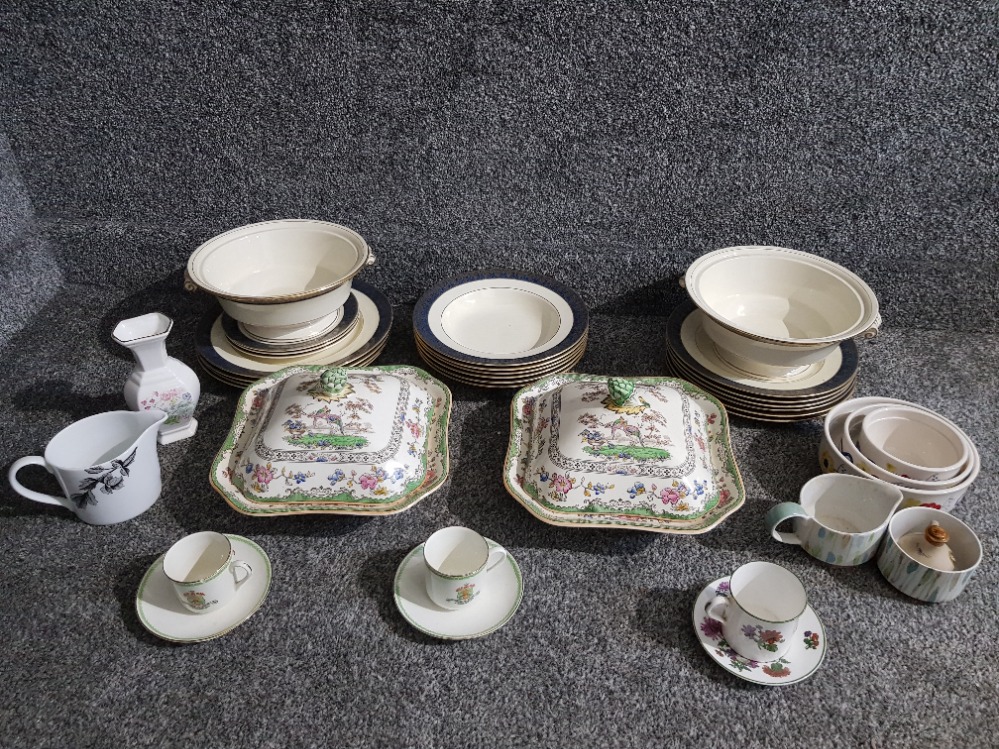 A pair of Copeland Spode tureens, a Minton part dinner service, two co-operative society cups and