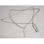 Hallmarked silver Ingot pendant with round link curb chain & silver belcher chain with clown