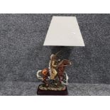 Native American figured table lamp with shade by Academy