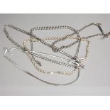 5 silver chains includes 2x albert with T-bars, rope, curb & flat snake chains, 139.9g