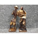 2 vintage Mexican Folk Art papier mache figurines, man & woman farmers