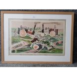 An original School Print lithograph by Michael Rothenstein "Timber Felling" published by the Banyard