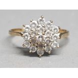 Ladies 9ct yellow gold cubic Zirconia cluster ring, size R, 2.6g gross