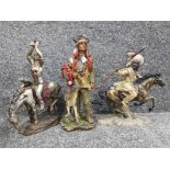 3 large native American figures including mounted chief by the Leonardo collection plus 2 others