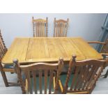 Edwardian solid oak barley twist extending dining table & 6 matching chairs, 1x carver, 4x