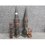 4 pieces of Tribal art, includes 3 wooden figured status & bust