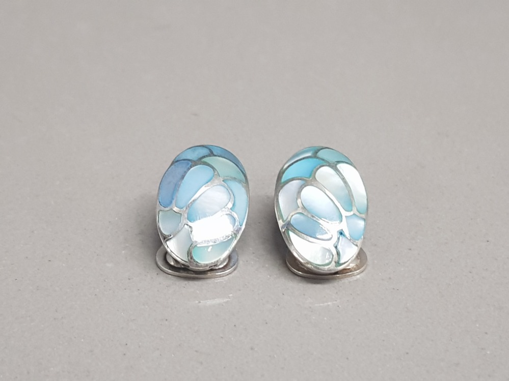 Silver and mother of pearl inlaid clip on earrings