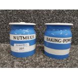 Two small T G Green cornish ware storage jars Nutmegs and Baking-Powder.