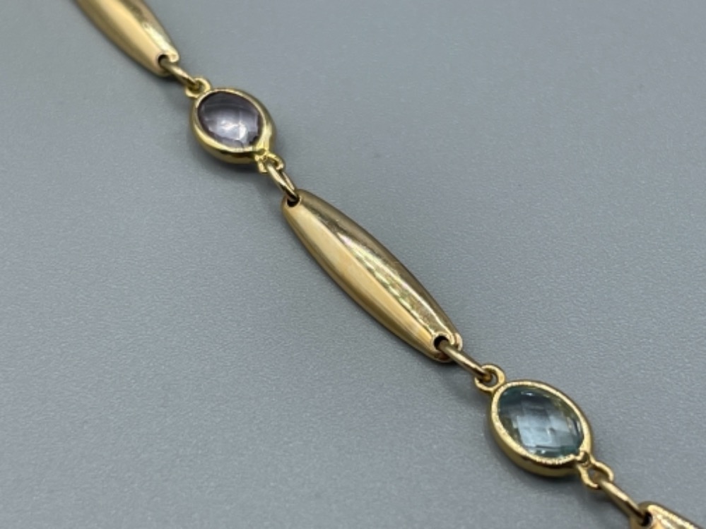 Ladies 9ct gold Pink and blue oval stone bracelet - Bild 2 aus 2