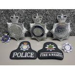 5 metal police badges plus Nottinghamshire fire & rescue and police blazer badge
