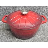 Cast iron twin handled casserole lidded pot by VonShef in dark red