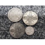 4 silver coins includes 3x one florin dated 1922, 1926 & 1933 also includes 1917 George V 3D